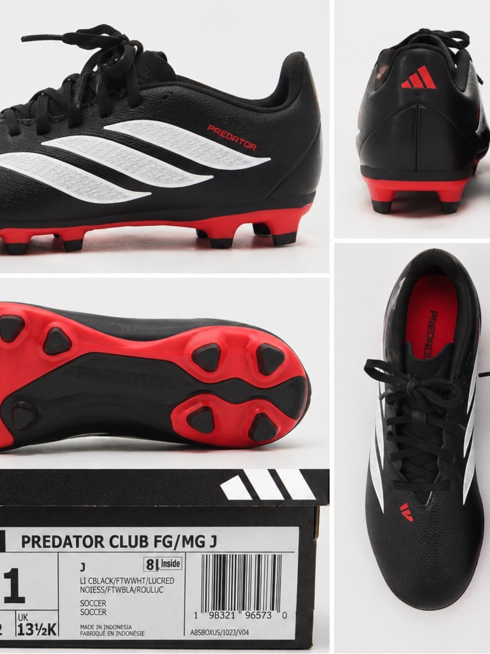 adidas Predator Club Soccer Cleats in Black, White & Red